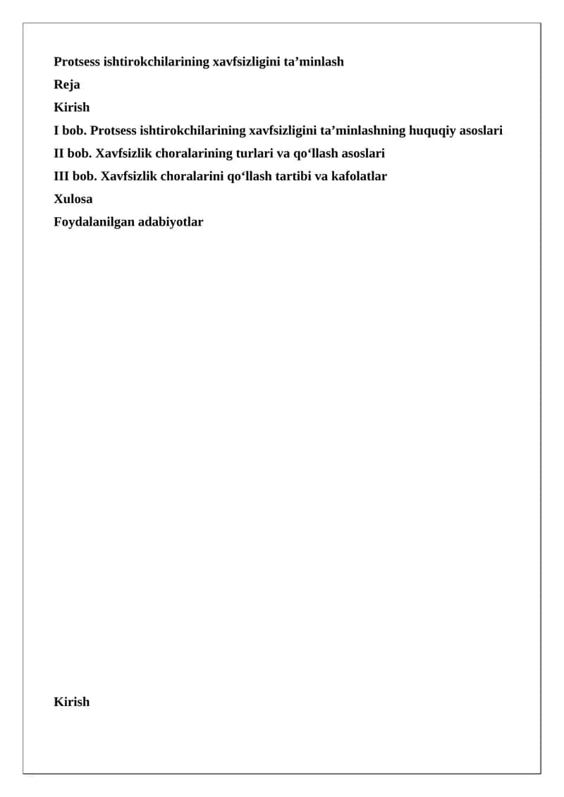 Protsess ishtirokchilarining xavfsizligini ta’minlash 1