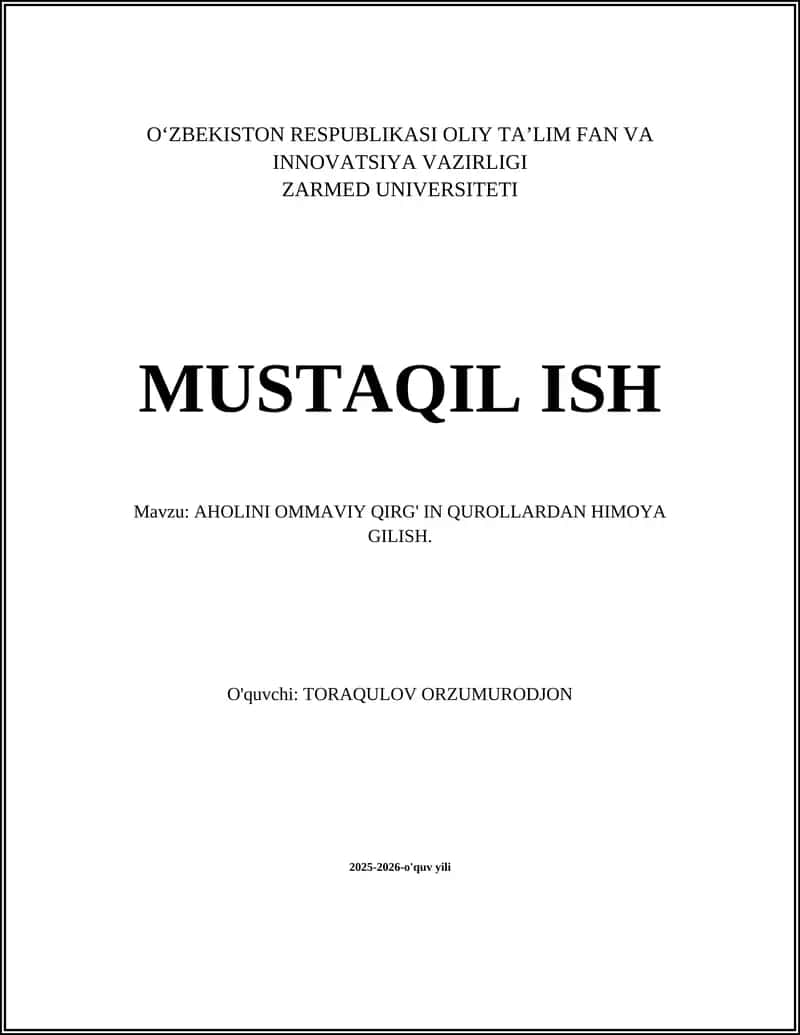 AHOLINI OMMAVIY QIRG' IN QUROLLARDAN HIMOYA GILISH 1