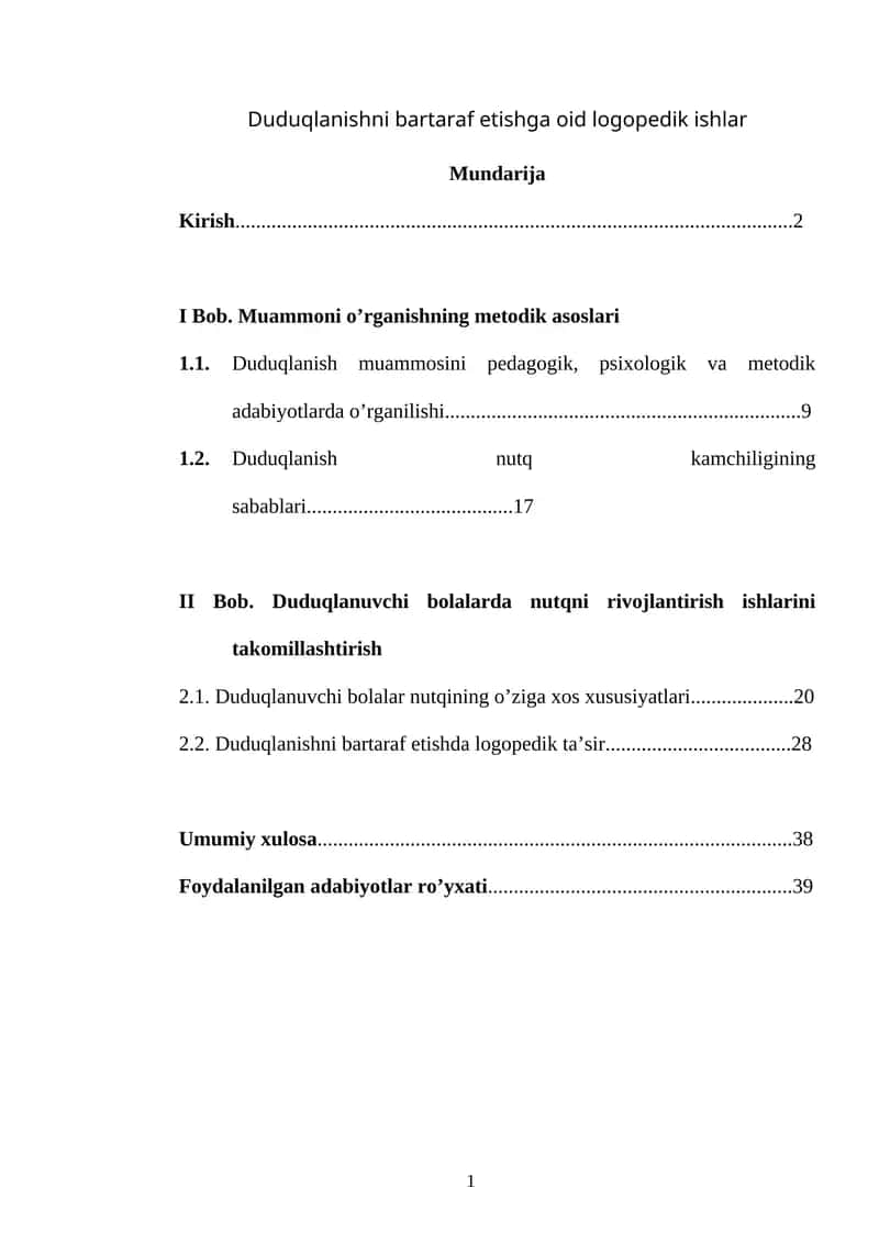 Duduqlanishni bartaraf etishga oid logopedik ishlar 1