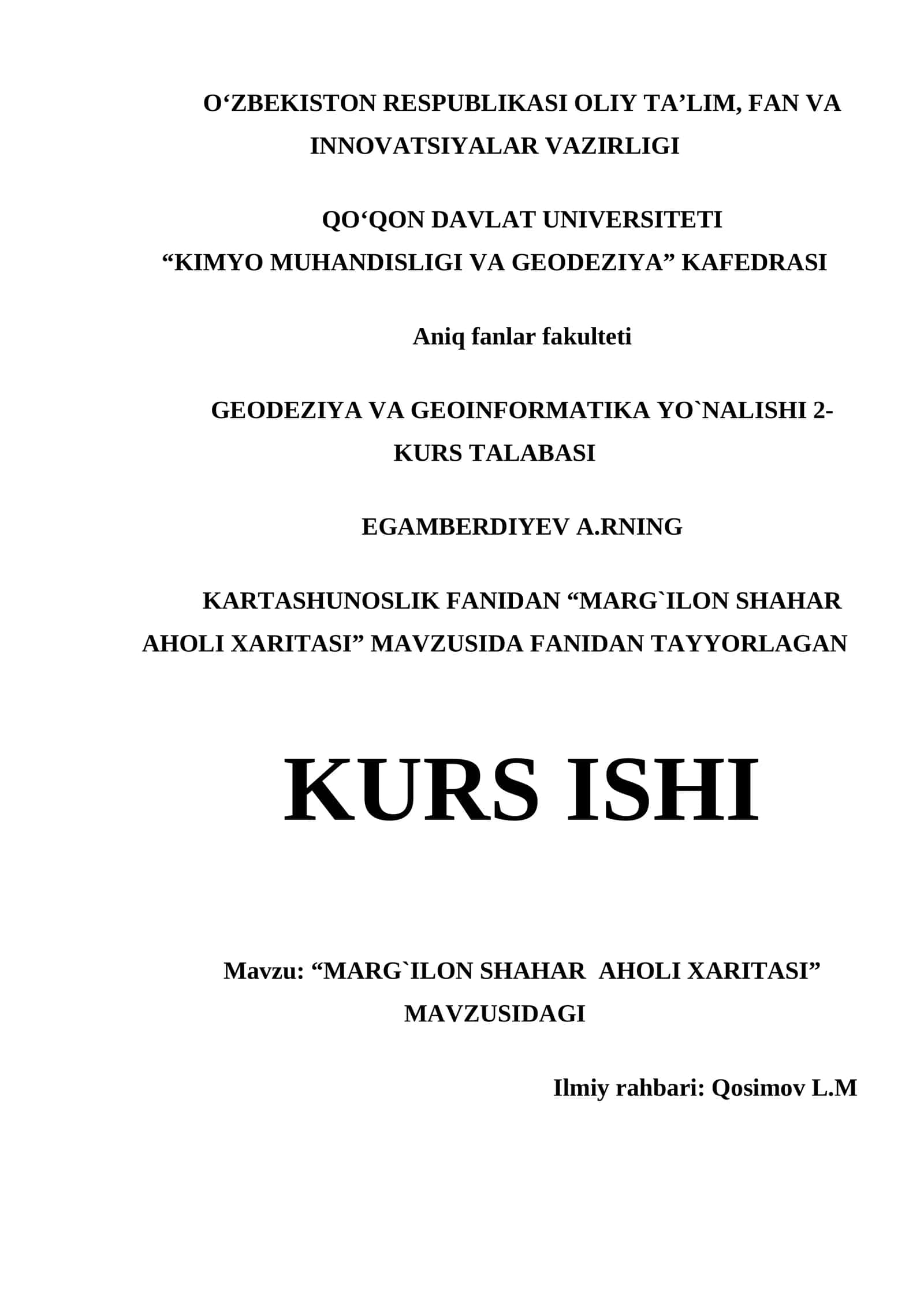 MARG`ILON SHAHAR AHOLI XARITASI KURS ISHI 1