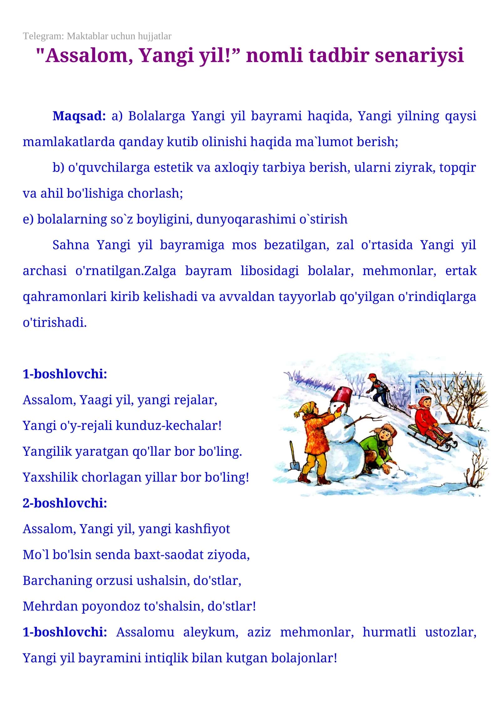 "Yangi yil!” nomli tadbir senariysi 1