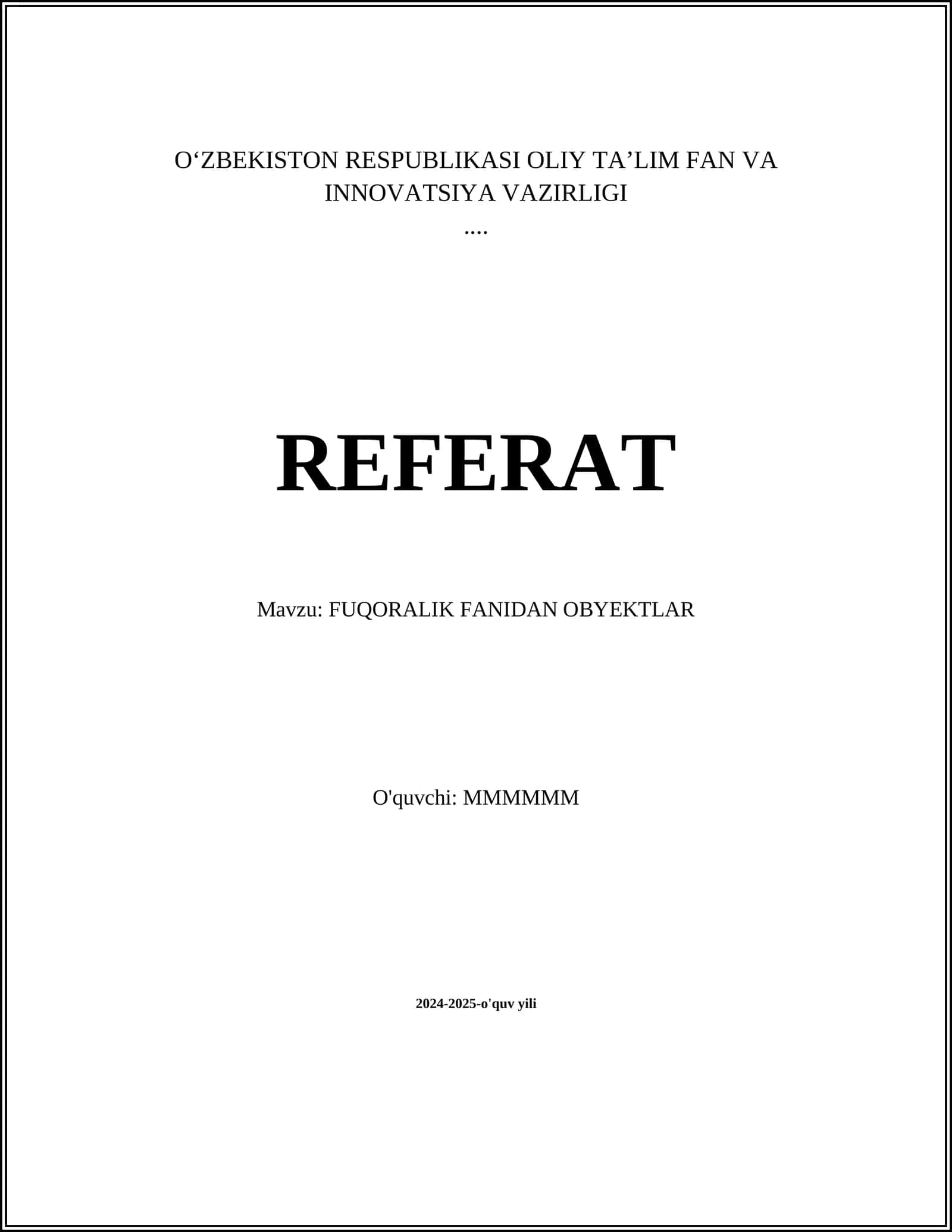 FUQORALIK FANIDAN OBYEKTLAR 1