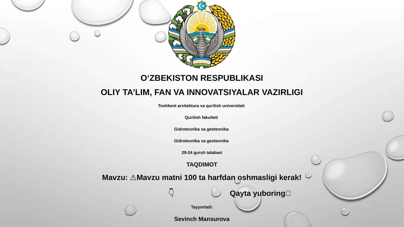 Mavzu: Gidrotexnika va Geotexnika Talabalari 1