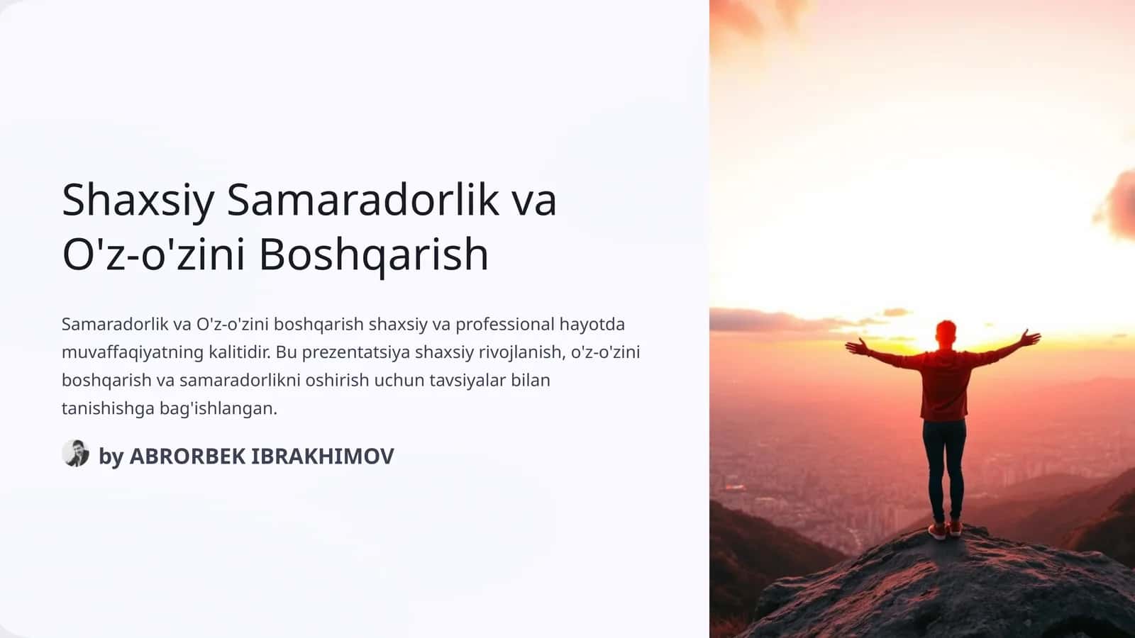 Shaxsiy Samaradorlik va O'z-o'zini Boshqarish 1
