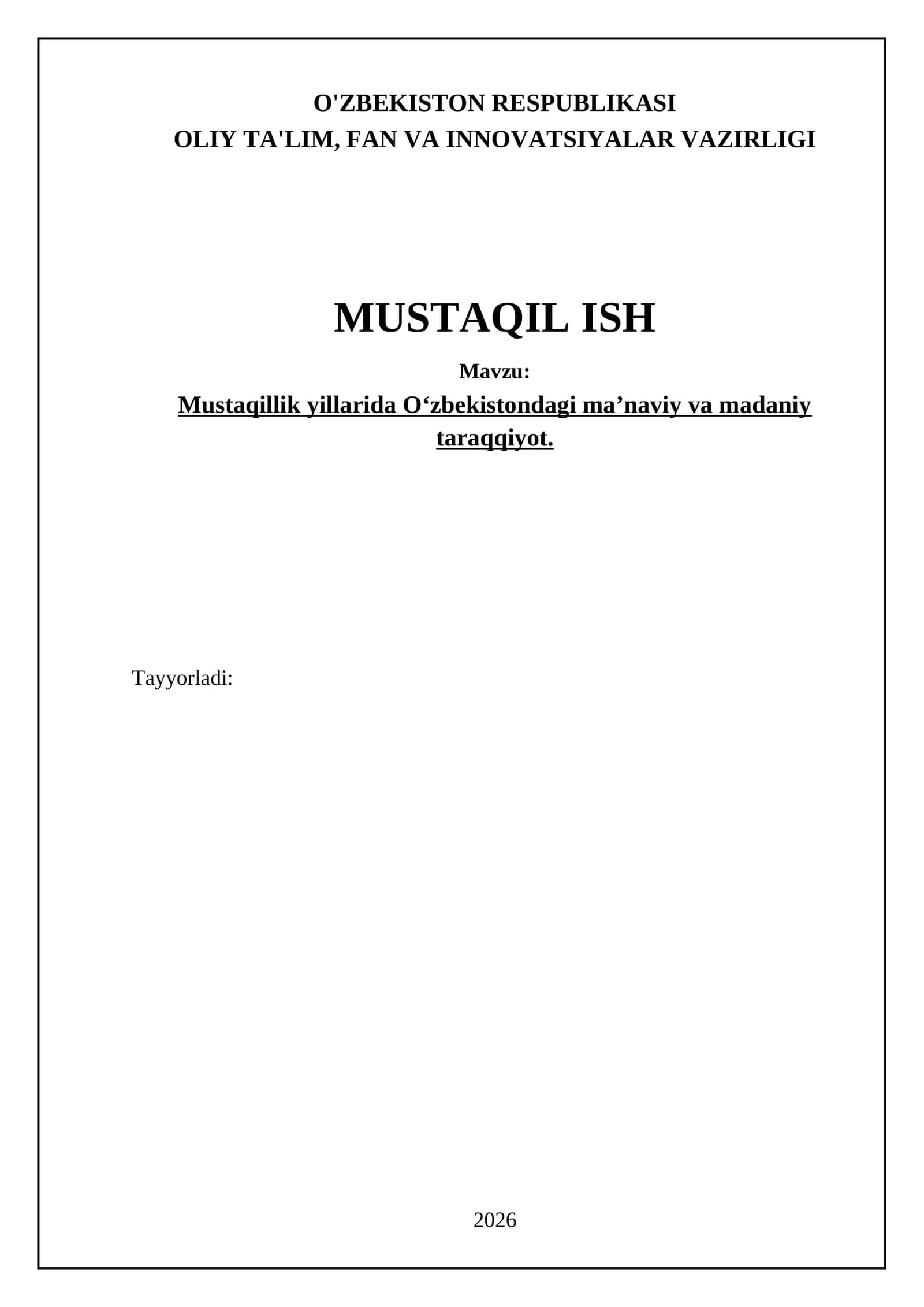 Mustaqillik davrida milliy madaniyatning tiklanishi va rivojlanishi 1