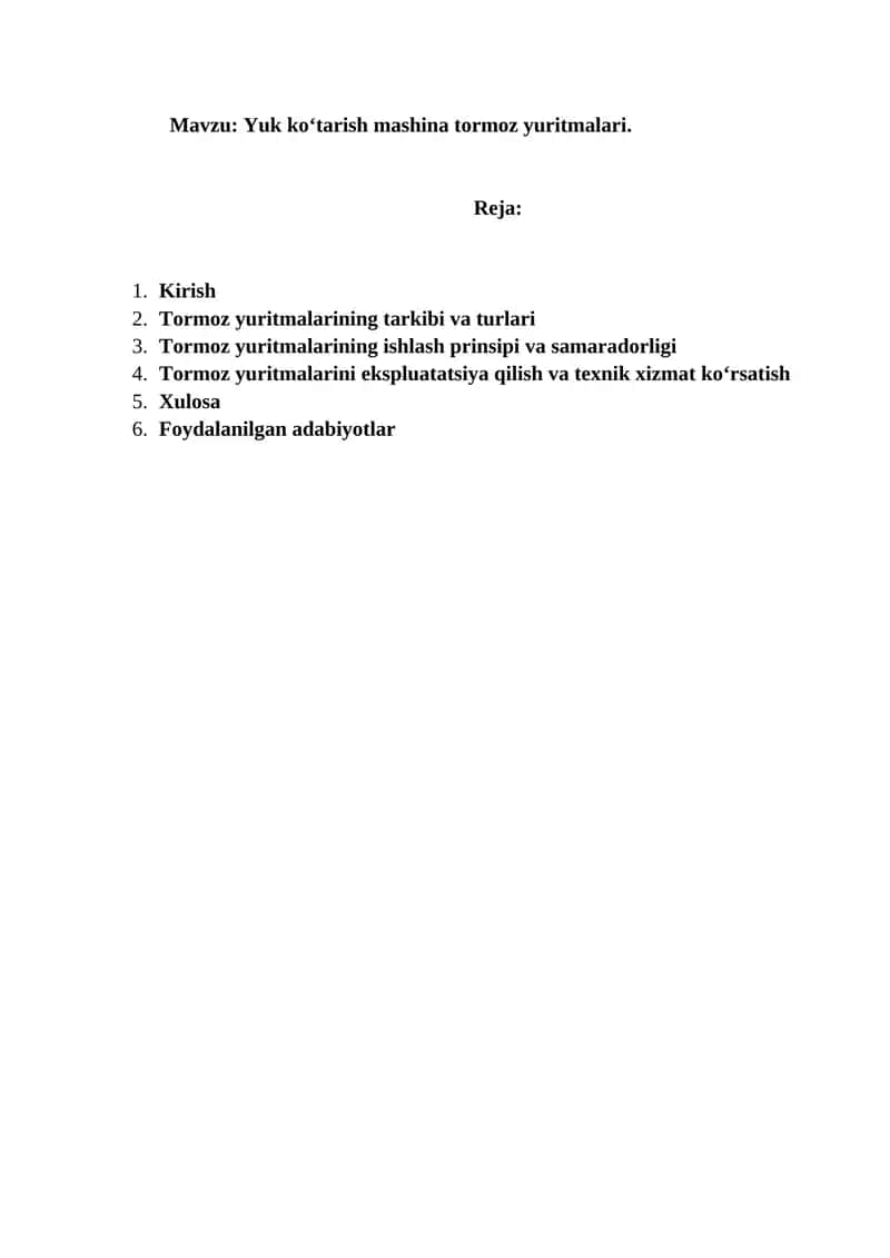 Yuk ko‘tarish mashina tormoz yuritmalari 1
