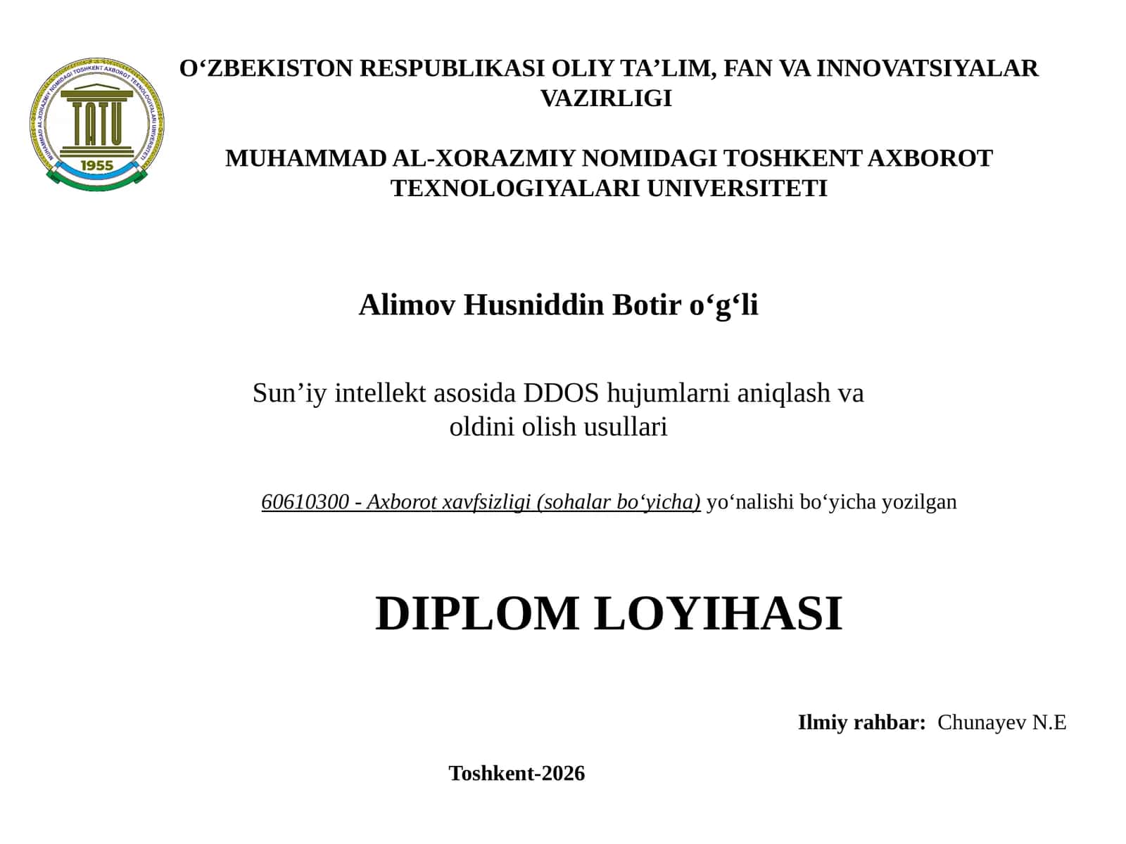 Sun’iy intellekt asosida DDOS hujumlarni aniqlash va oldini olish usullari 1