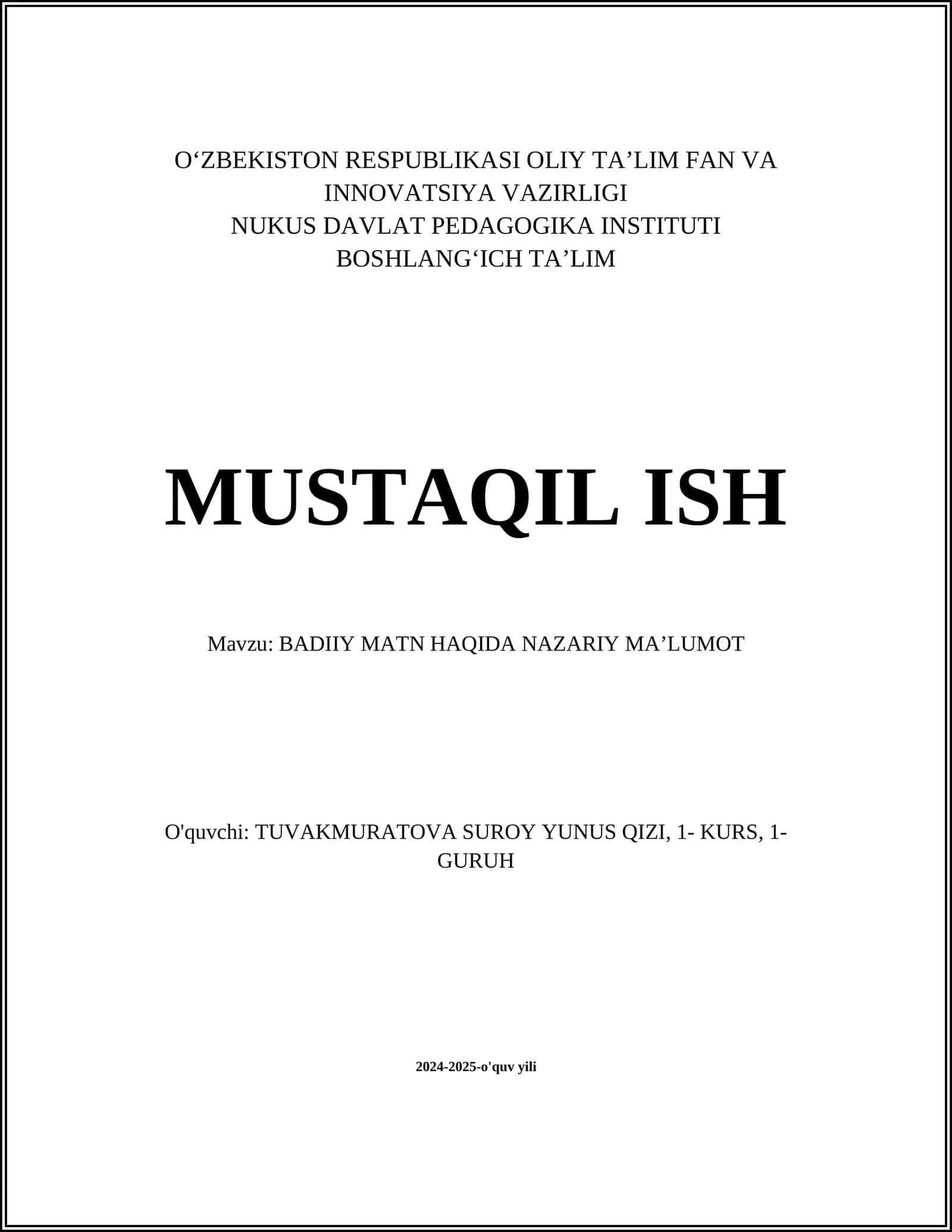 BADIIY MATN HAQIDA NAZARIY MAʼLUMOT 1