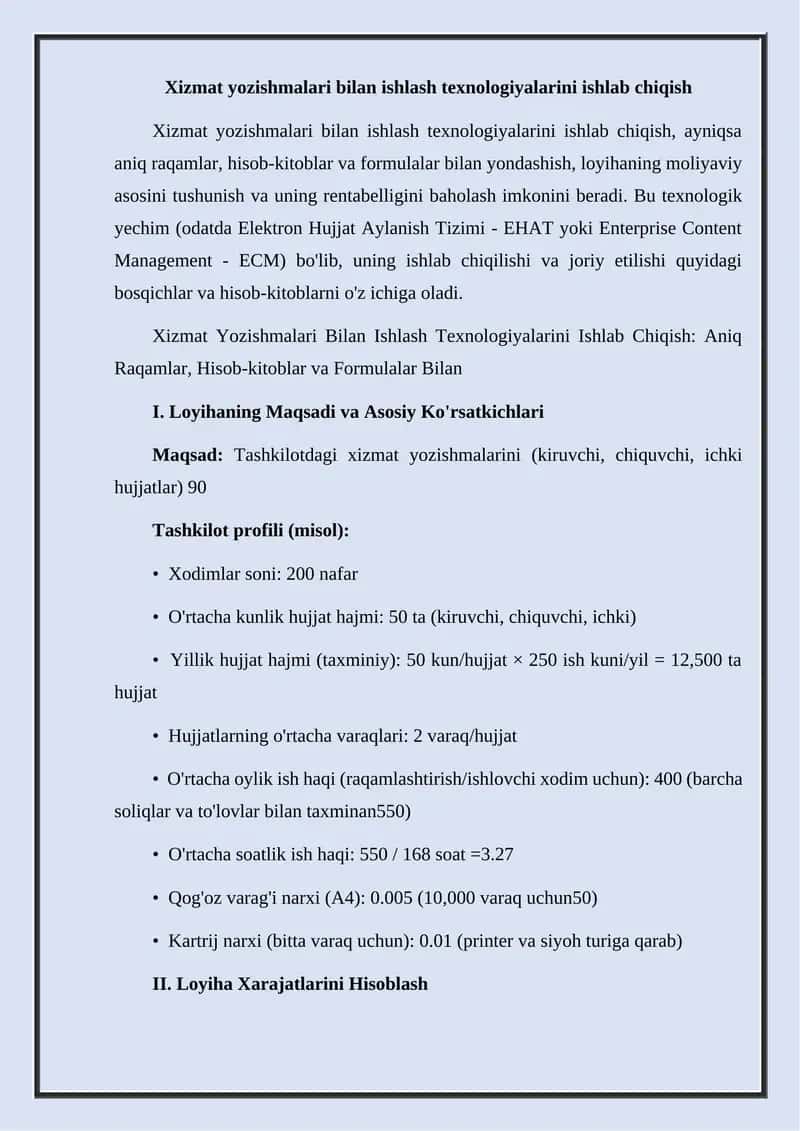 Xizmat yozishmalari bilan ishlash texnologiyalarini ishlab chiqish 1