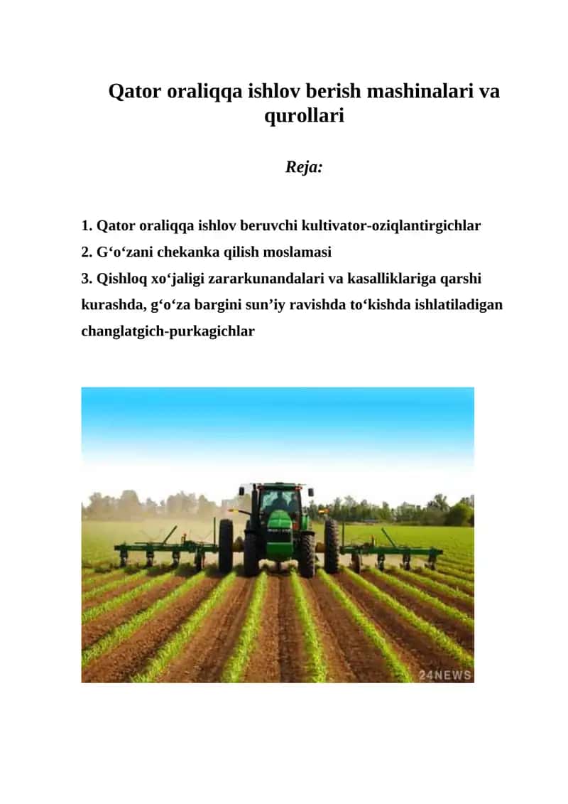 Qator oraliqqa ishlov beruvchi kultivator-oziqlantirgichlar 1