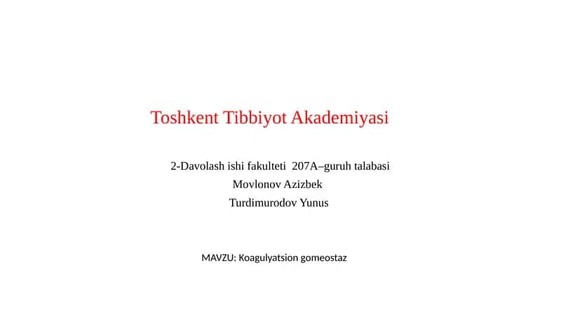 Koagulyatsion gomeostaz buzilishlari 1