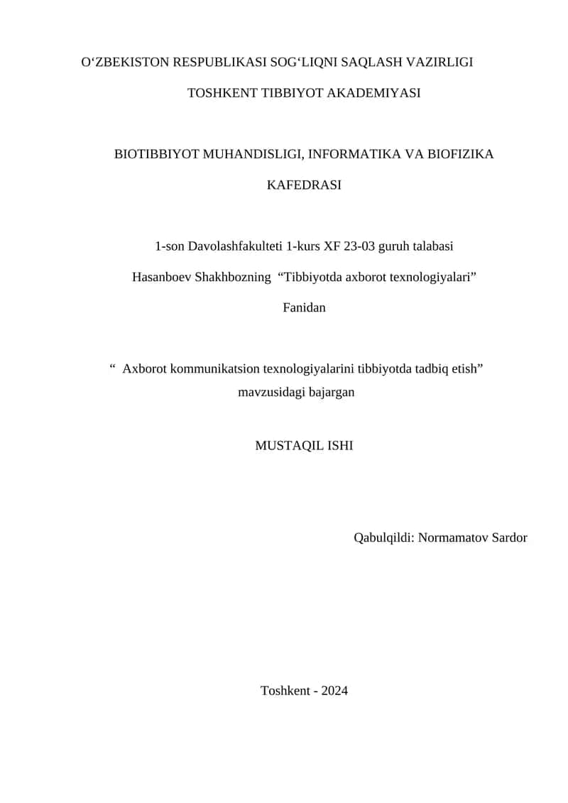 "Tibbiyotda axborot texnologiyalari" 1