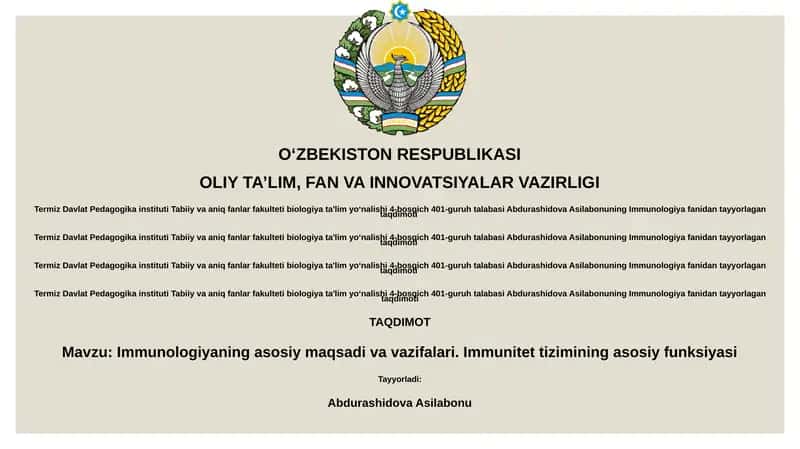 Immunologiya fanidan tayyorlagan taqdimoti 1
