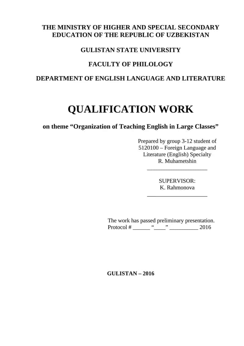 Organization of Teaching English in Large Classes 1