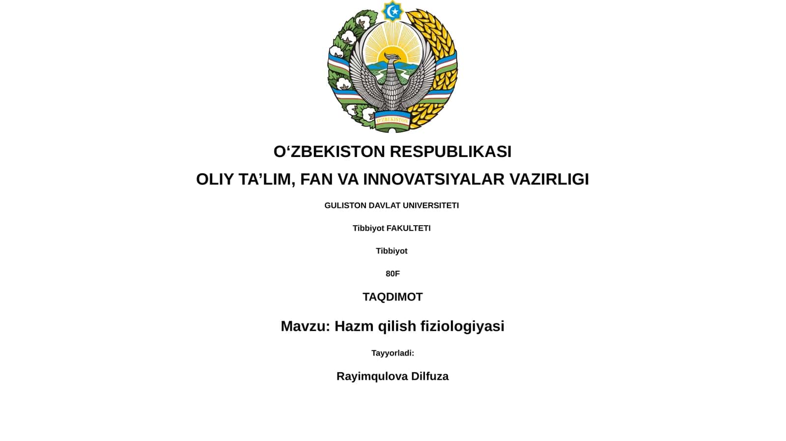 Hazm qilish fiziologiyasi 1