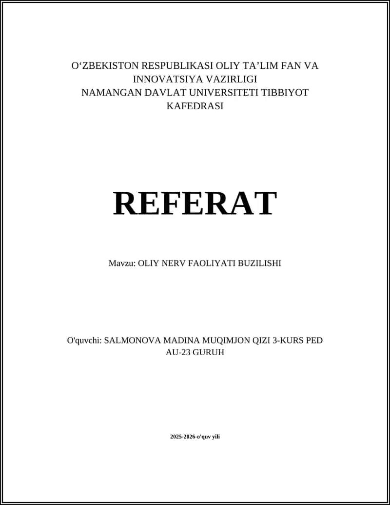 OLIY NERV FAOLIYATI BUZILISHI 1