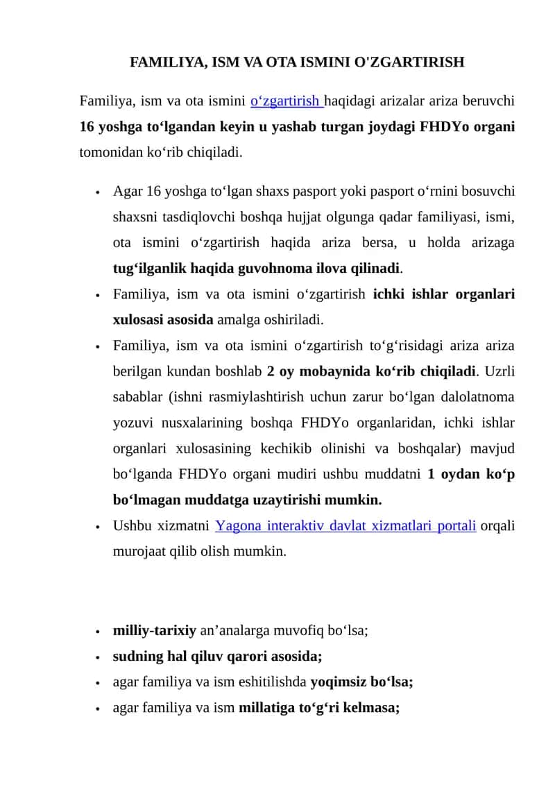Familiya, ism va ota ismini o'zgartirish 1