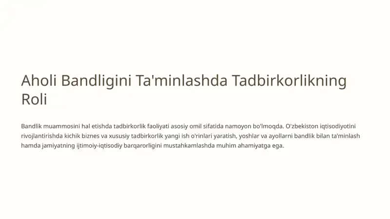 Bandlik muammosini hal etishda tadbirkorlikning roli 1