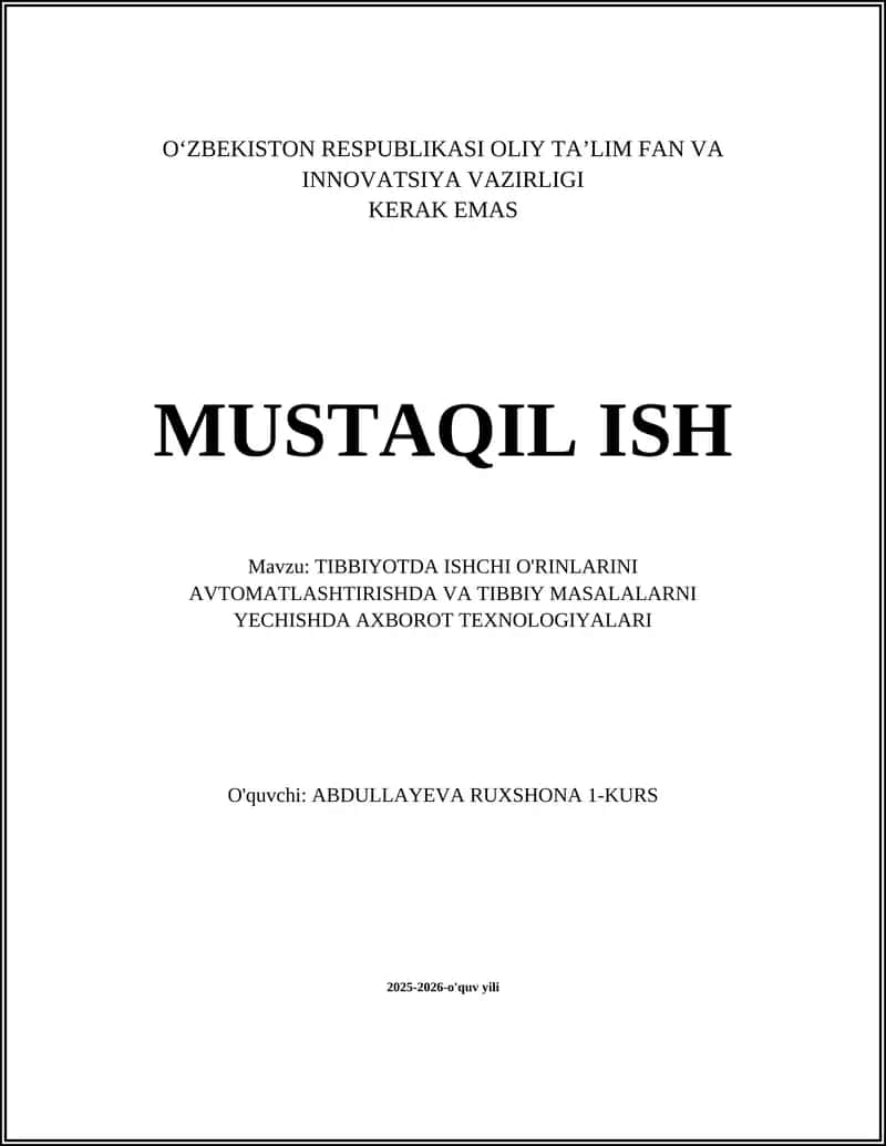 Elektron sog‘liqni saqlash yozuvlarini (ESY) avtomatlashtirish va integratsiyasi 1