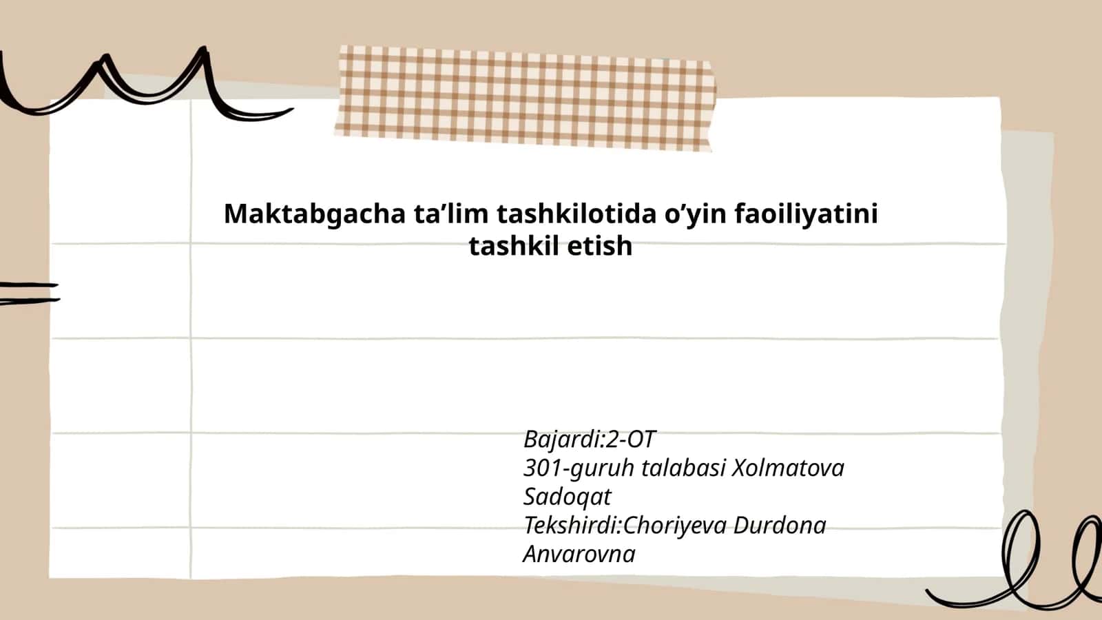 O'yin faoliyatini tashkil etish 1