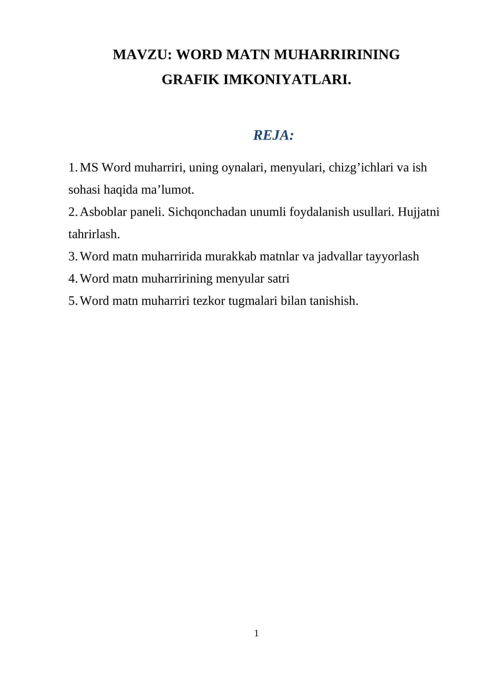 WORD MATN MUHARRIRINING GRAFIK IMKONIYATLARI 1
