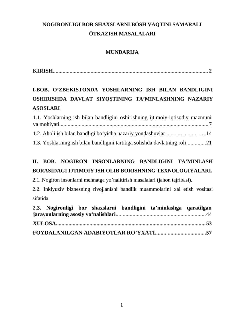 NOGIRONLIGI BOR SHAXSLARNI BÔSH VAQTINI SAMARALI ŐTKAZISH MASALALARI 1