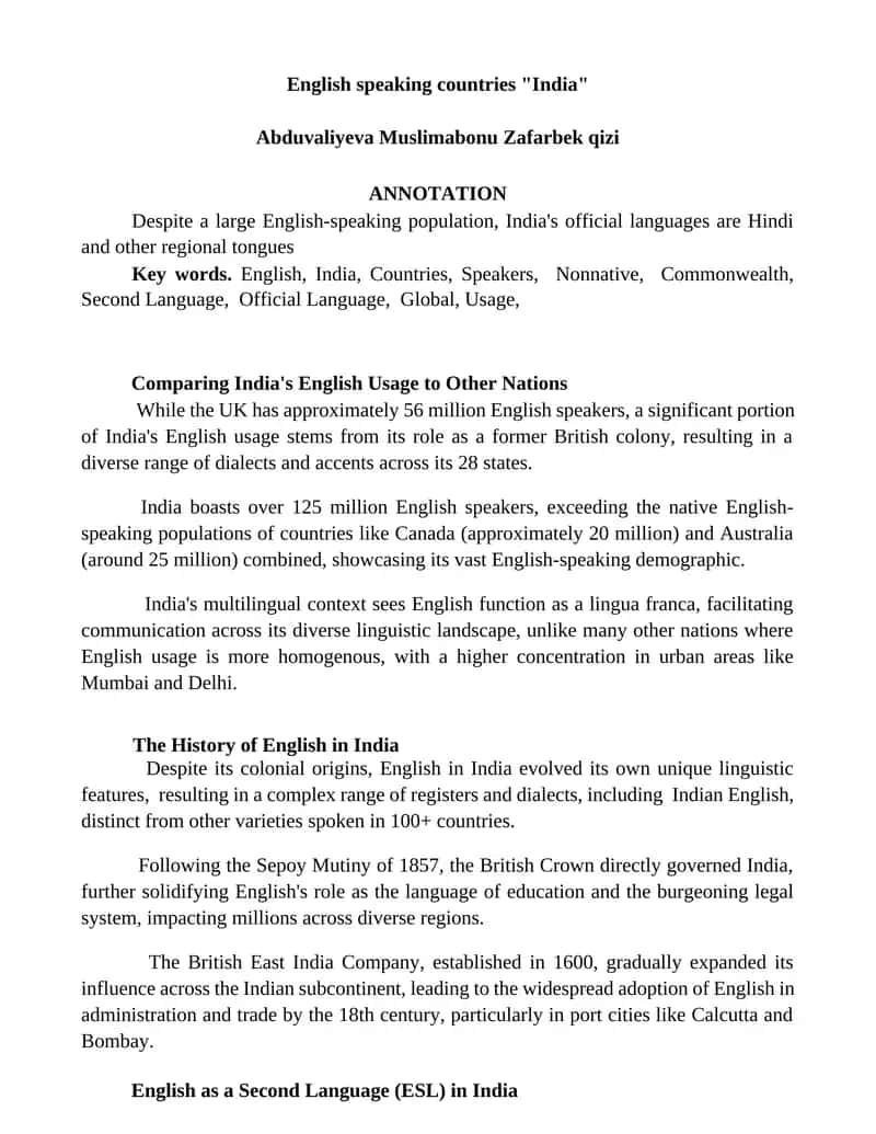 English Speaking Countries "India" 1
