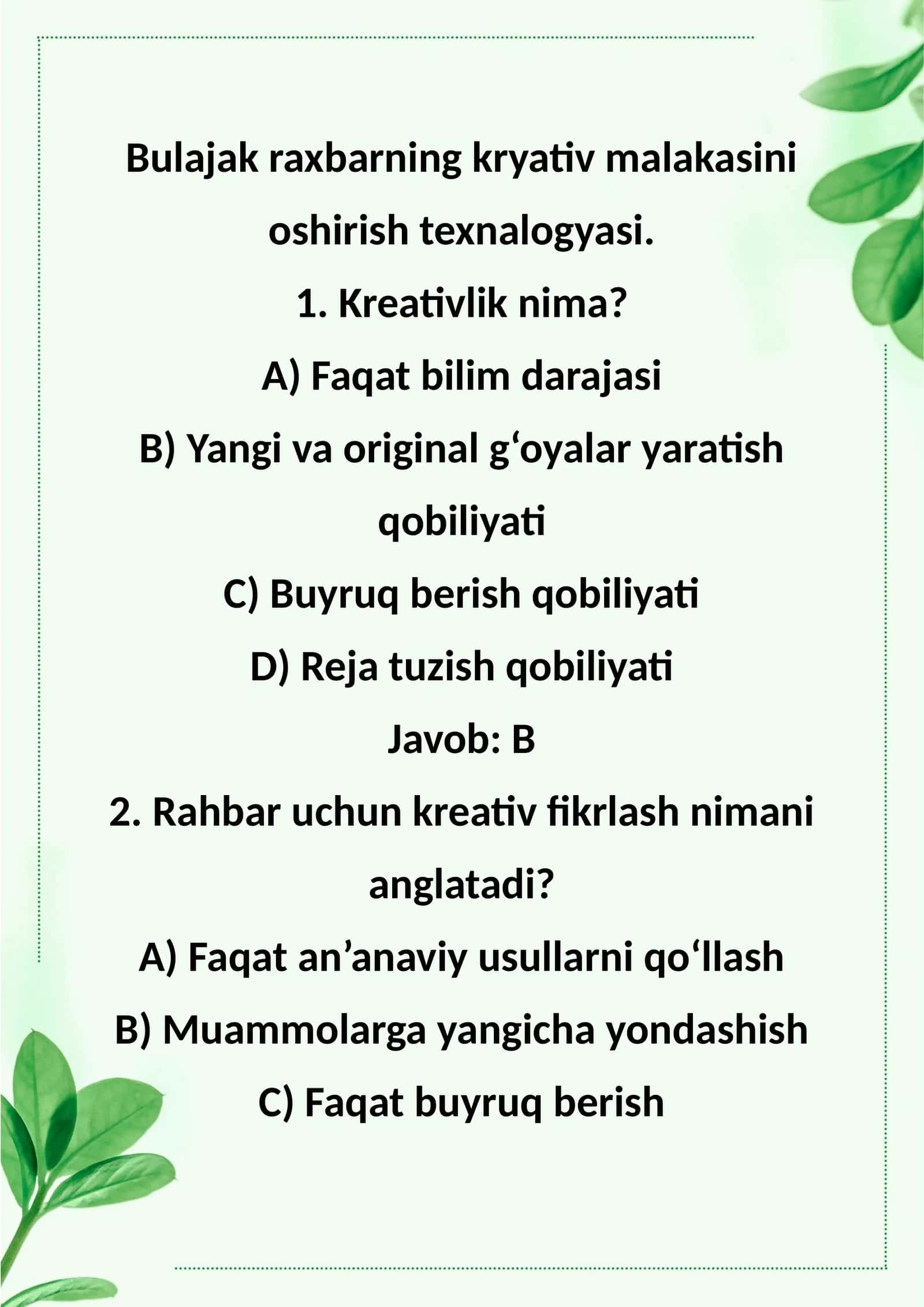 Bulajak raxbarning kryativ malakasini oshirish texnalogyasi 1