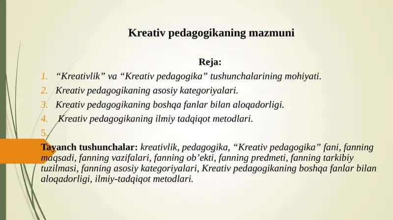 Kreativ pedagogikaning mazmuni (TAQDIMOT) 1