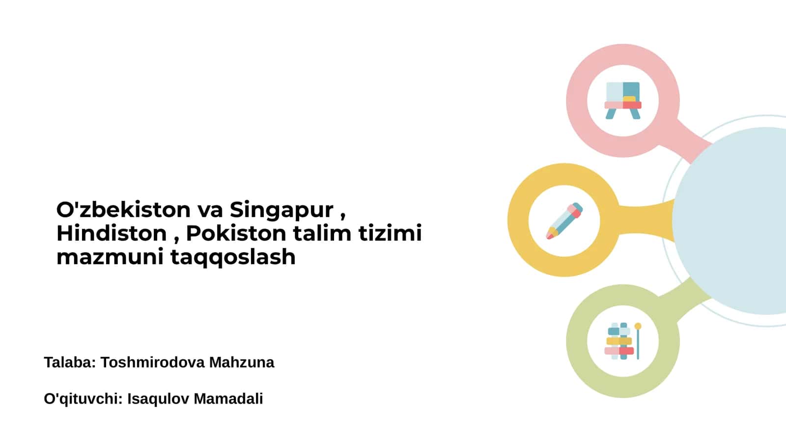O'zbekiston va Singapur, Hindiston, Pokiston talim tizimi mazmuni taqqoslash 1