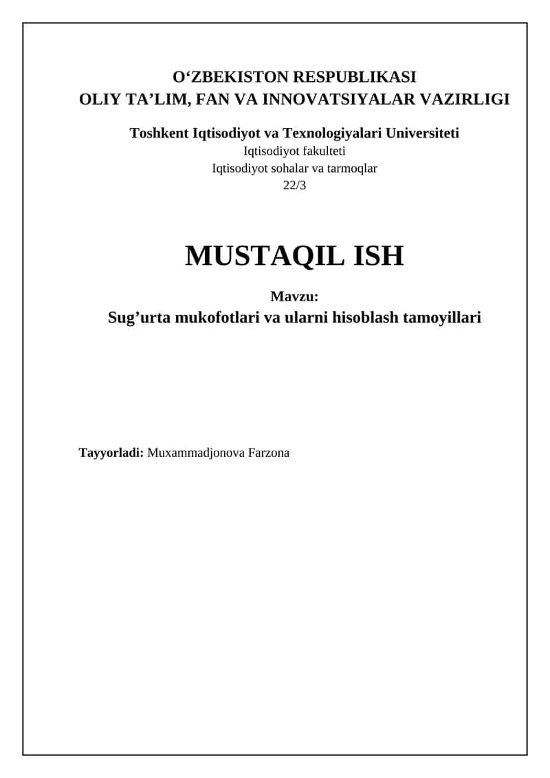 Sug'urta mukofotlari va ularni hisoblash tamoyillari 1