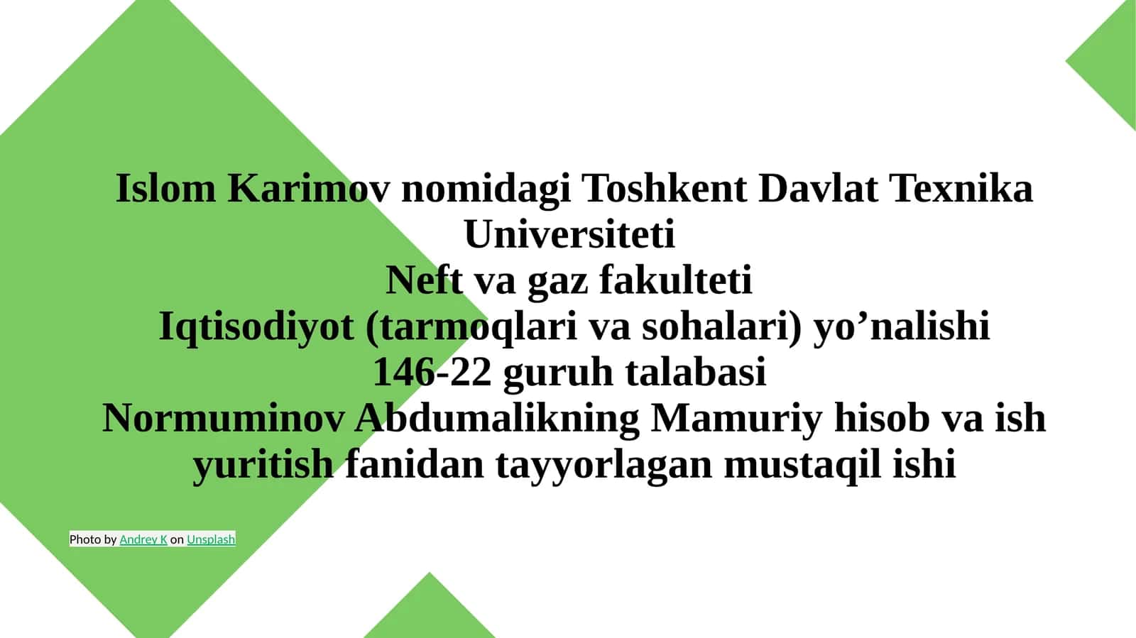 Mamuriy hisob va ish yuritish fanidan tayyorlagan mustaqil ishi 1