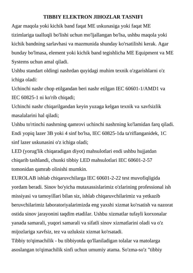 TIBBIY ELEKTRON JIHOZLAR TASNIFI 1