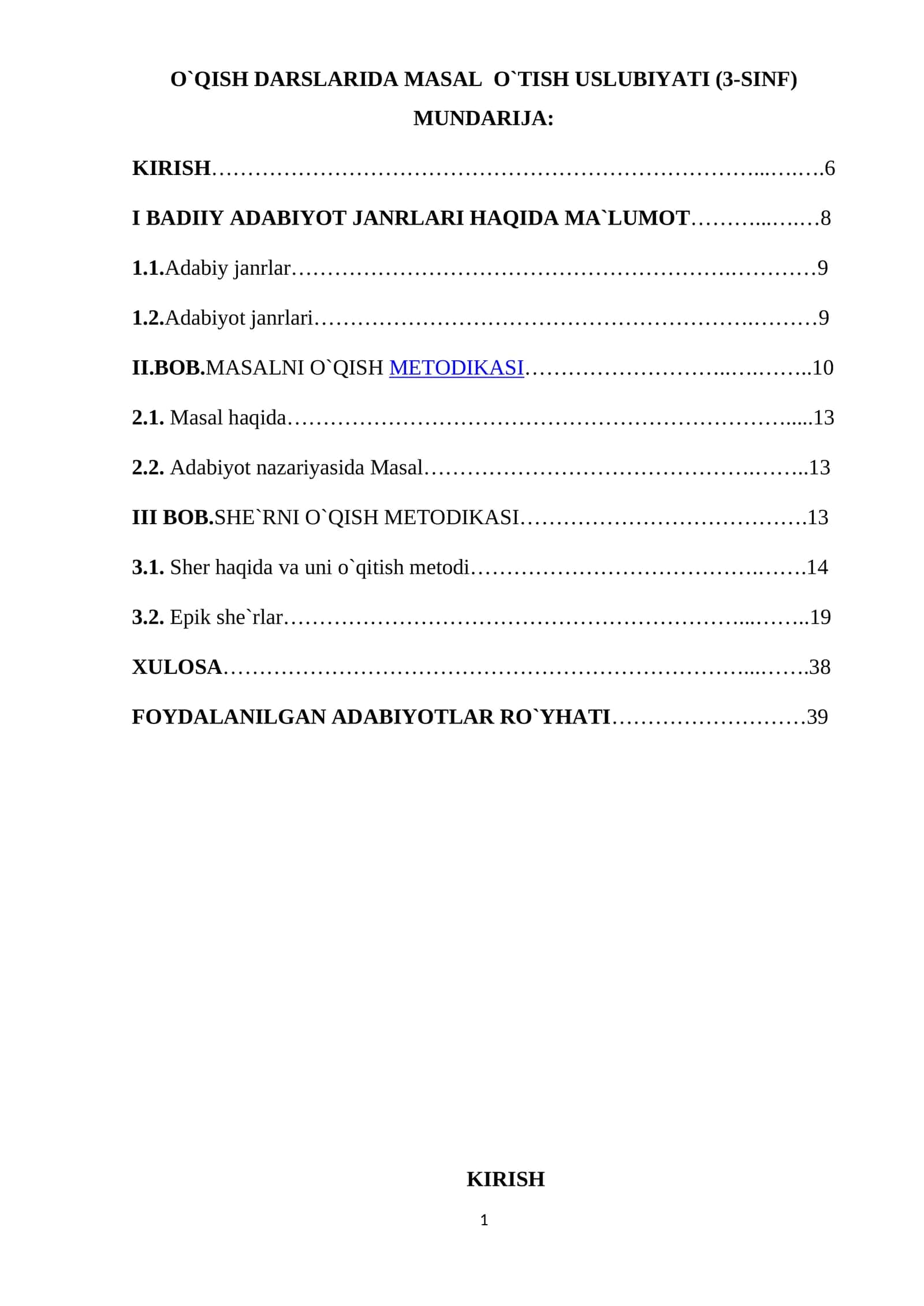 O`QISH DARSLARIDA MASAL O`TISH USLUBIYATI (3-SINF) 1
