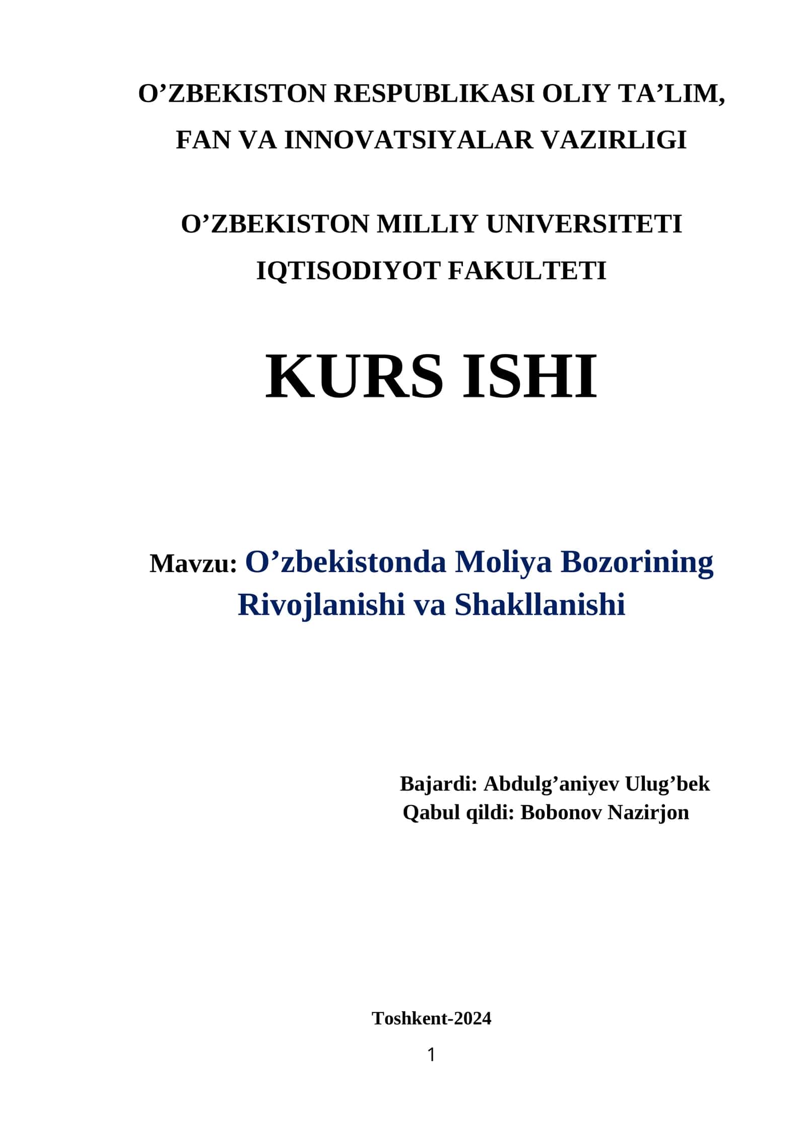 O’zbekistonda moliya bozorining rivojlanishi va shakllanishi 1