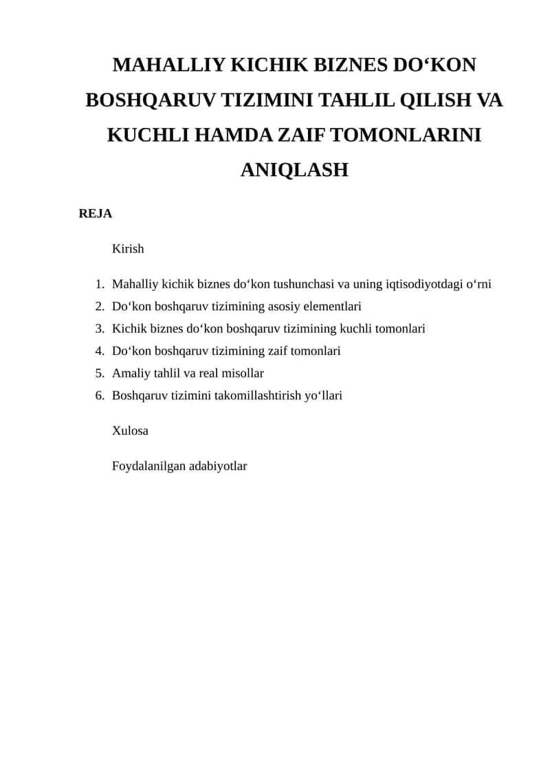 Mahalliy Kichik Biznes Do‘kon Boshqaruv Tizimini Tahlil Qilish 1