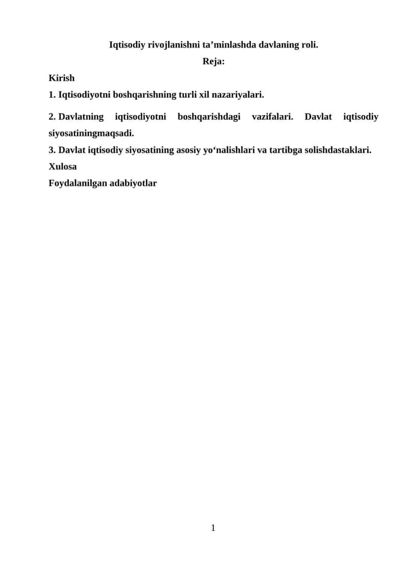 Iqtisodiy rivojlanishni ta’minlashda davlaning roli 1