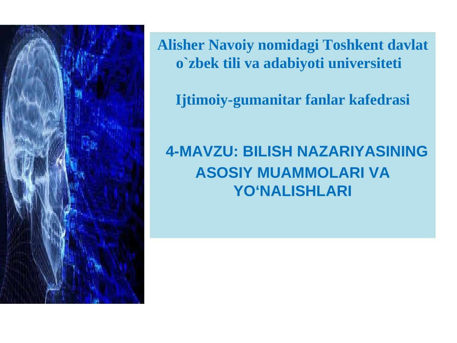 BILISH NAZARIYASINING ASOSIY MUAMMOLARI VA YO‘NALISHLARI 1