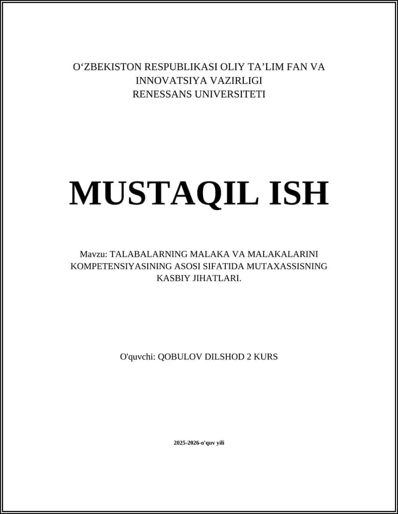 Mutaxassisning kasbiy jihatlari: tushuncha va ahamiyati 1