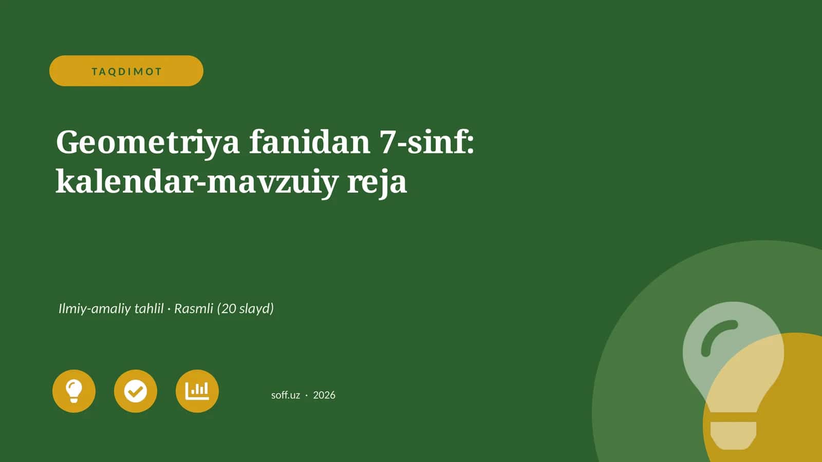 Geometriya fanidan 7-sinf: kalendar-mavzuiy reja 1