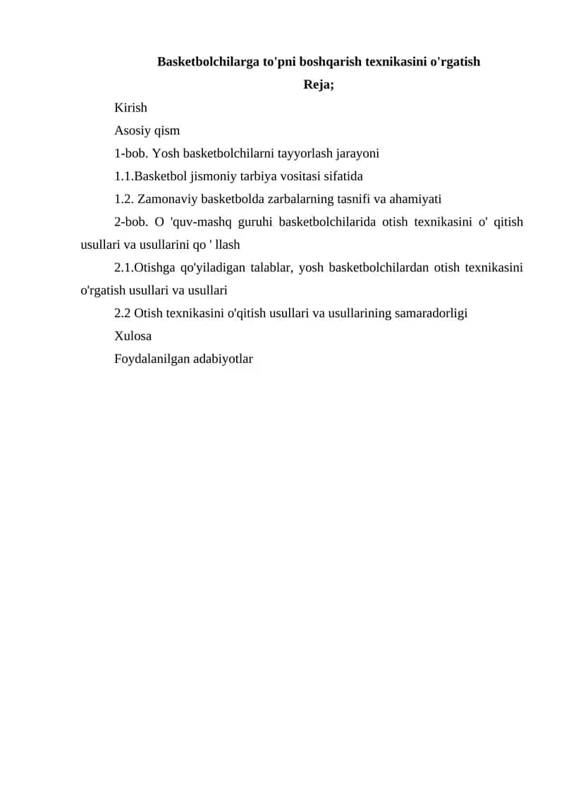 Basketbolchilarga to'pni boshqarish texnikasini o'rgatish 1