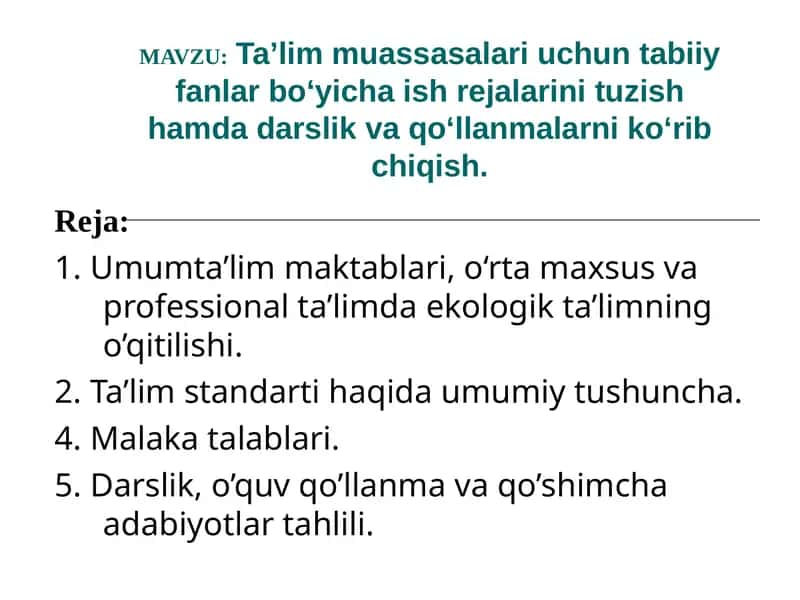 Ta’lim muassasalariuchun tabiiy fanlar bo‘yicha ish rejalarini tuzish 1