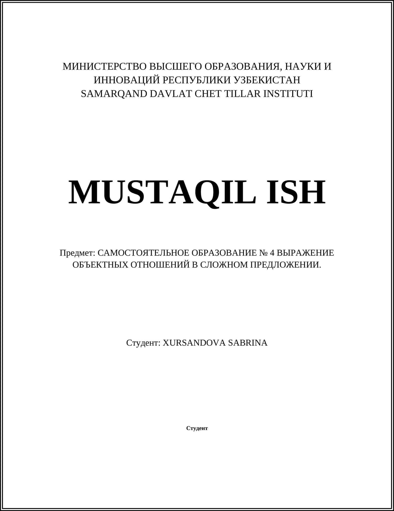 SAMARQAND DAVLAT CHET TILLAR INSTITUTI - MUSTAQIL ISH 1