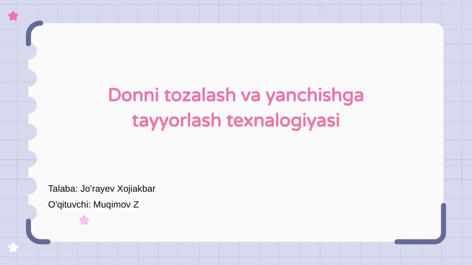 Donni tozalash va yanchishga tayyorlash texnalogiyasi 1