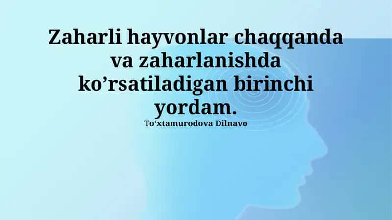 Zaharli hayvonlar chaqishiga Birinchi Yordam 1