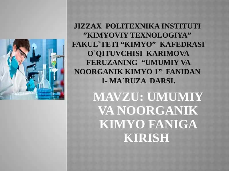Umumiy va Noorganik Kimyo Faniga Kirish 1