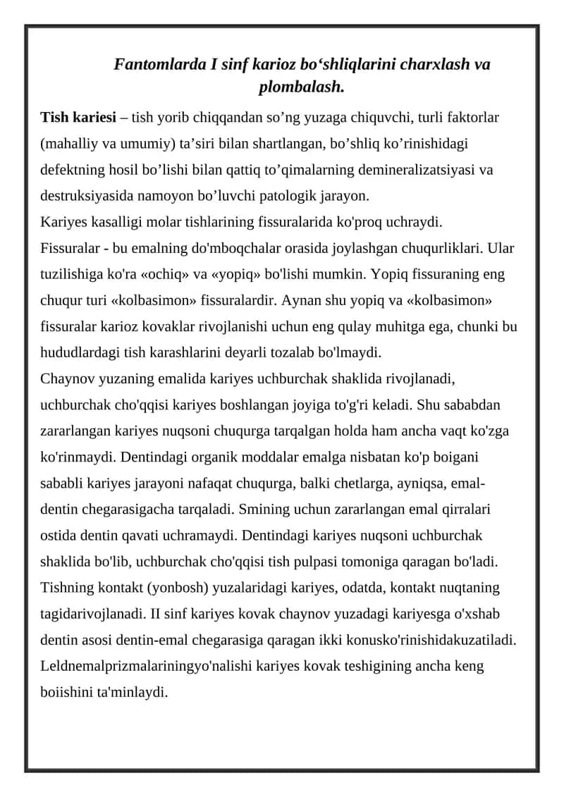 Tish kariyesi shakllariga boy bo‘lgan kovak muhitining patologik asoslanishi 1