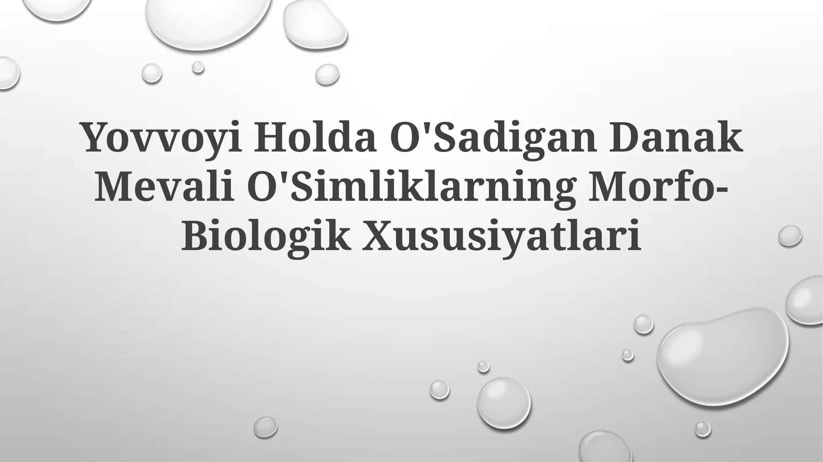 Yovvoyi Holda O'Sadigan Danak Mevali O'SimliklarningMorfo-BiologikXususiyatlari 1