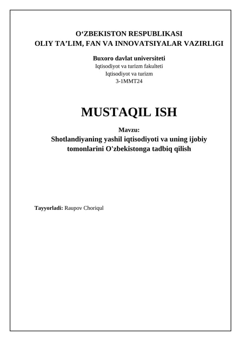Shotlandiya yashil iqtisodiyotining tajribasi: O'zbekiston uchun saboqlar 1