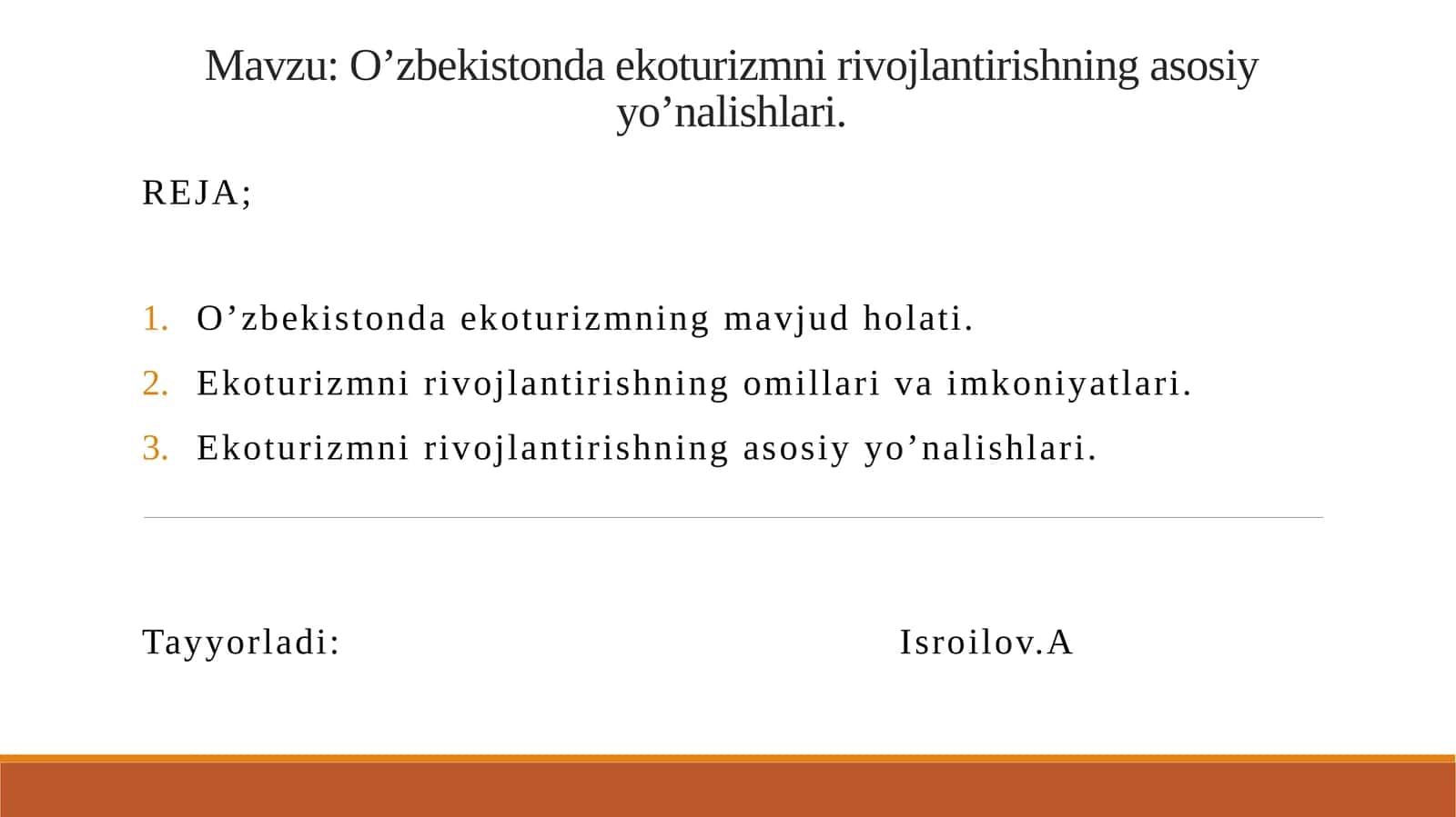 O’zbekistonda ekoturizmni rivojlantirishning asosiyy o’nalishlari 1